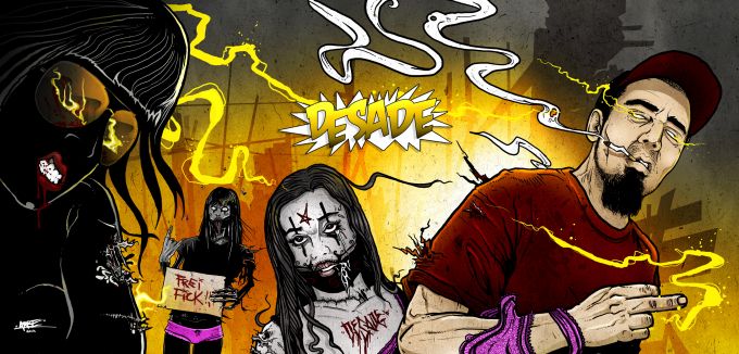 inside illustration for cd of Sodoma Gomora, czech horrorcore rap group